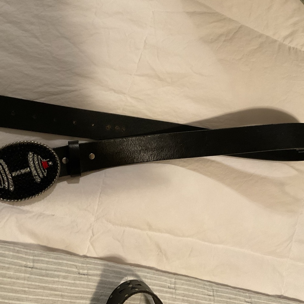 Black Leather Belt with Dumbbell Design